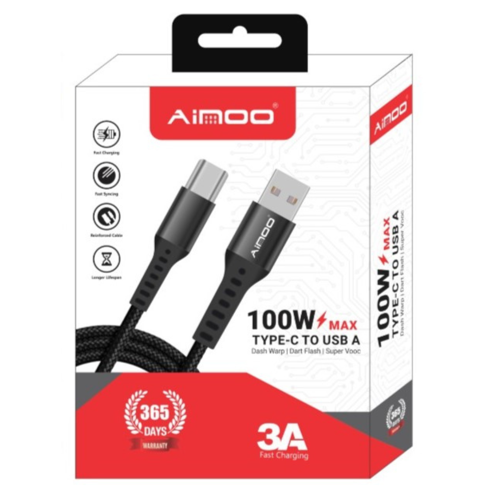 Ainoo 100W Fishnet Type-C to USB-A Fast Charging Data Cable – 1 Meter