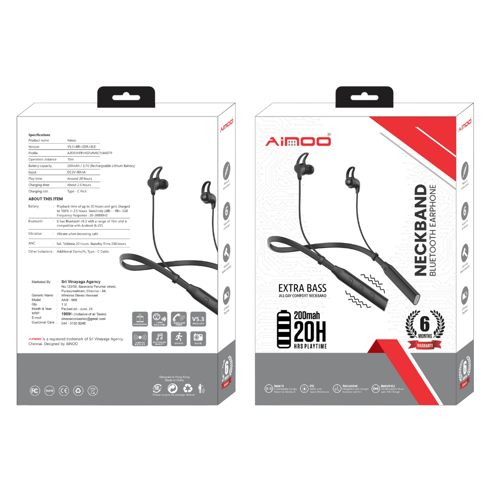 Ainoo Neckband 010 DeepBass Wireless Neck Earphones
