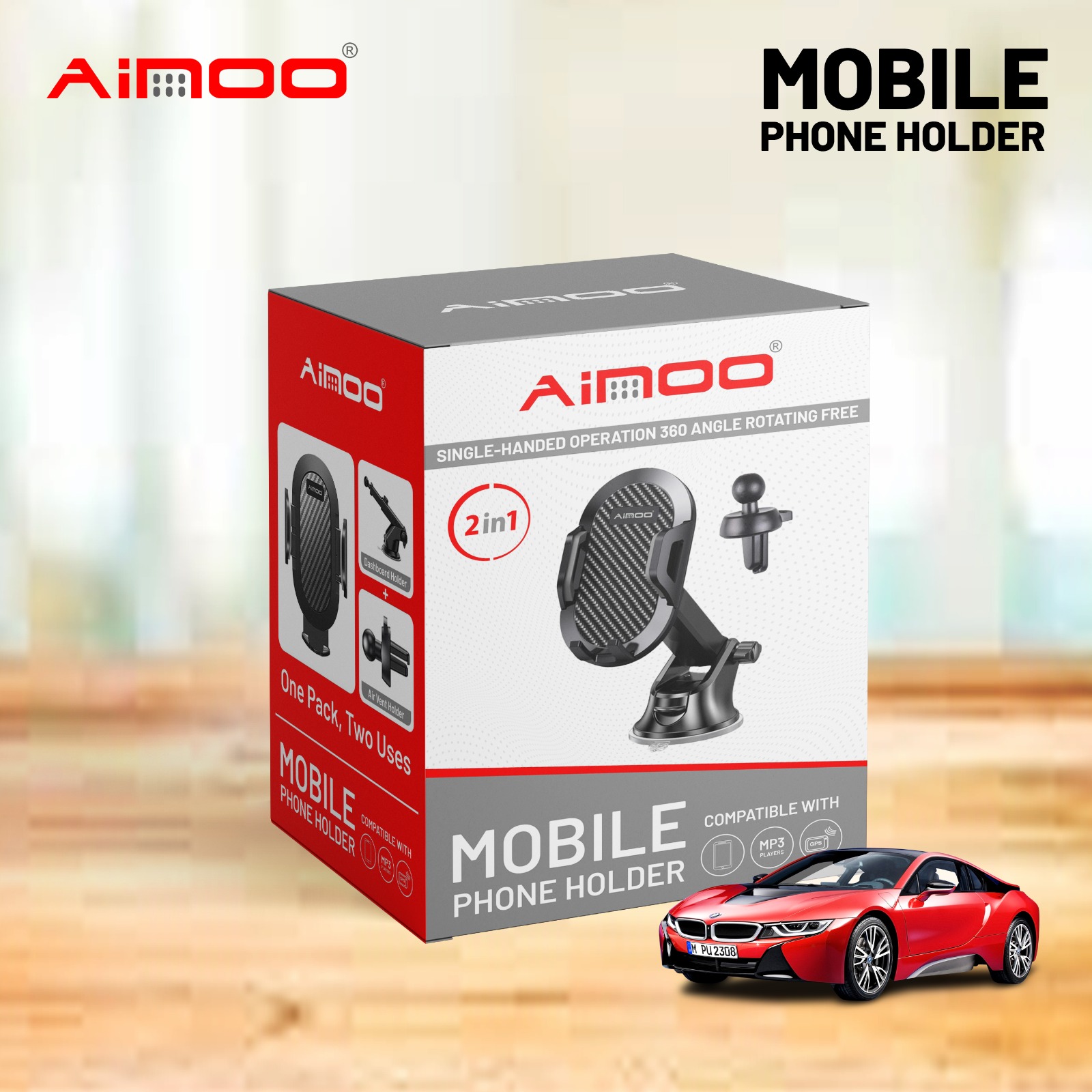 Ainoo 2-in-1 Mobile Phone Holder – Dashboard & Air Vent Mount - Image 2