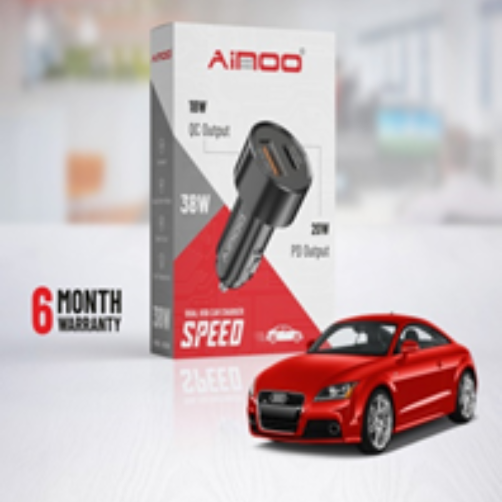 Ainoo 38W Fast Car Charger – PD 20W + QC 18W